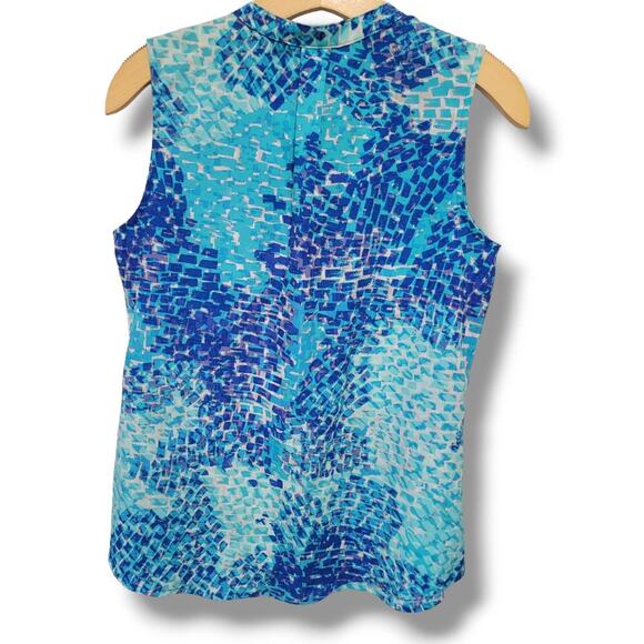 Apt 9 Women's PETITE blue abstract pattern sleeveless button-down Blouse - SP - Picture 3 of 7